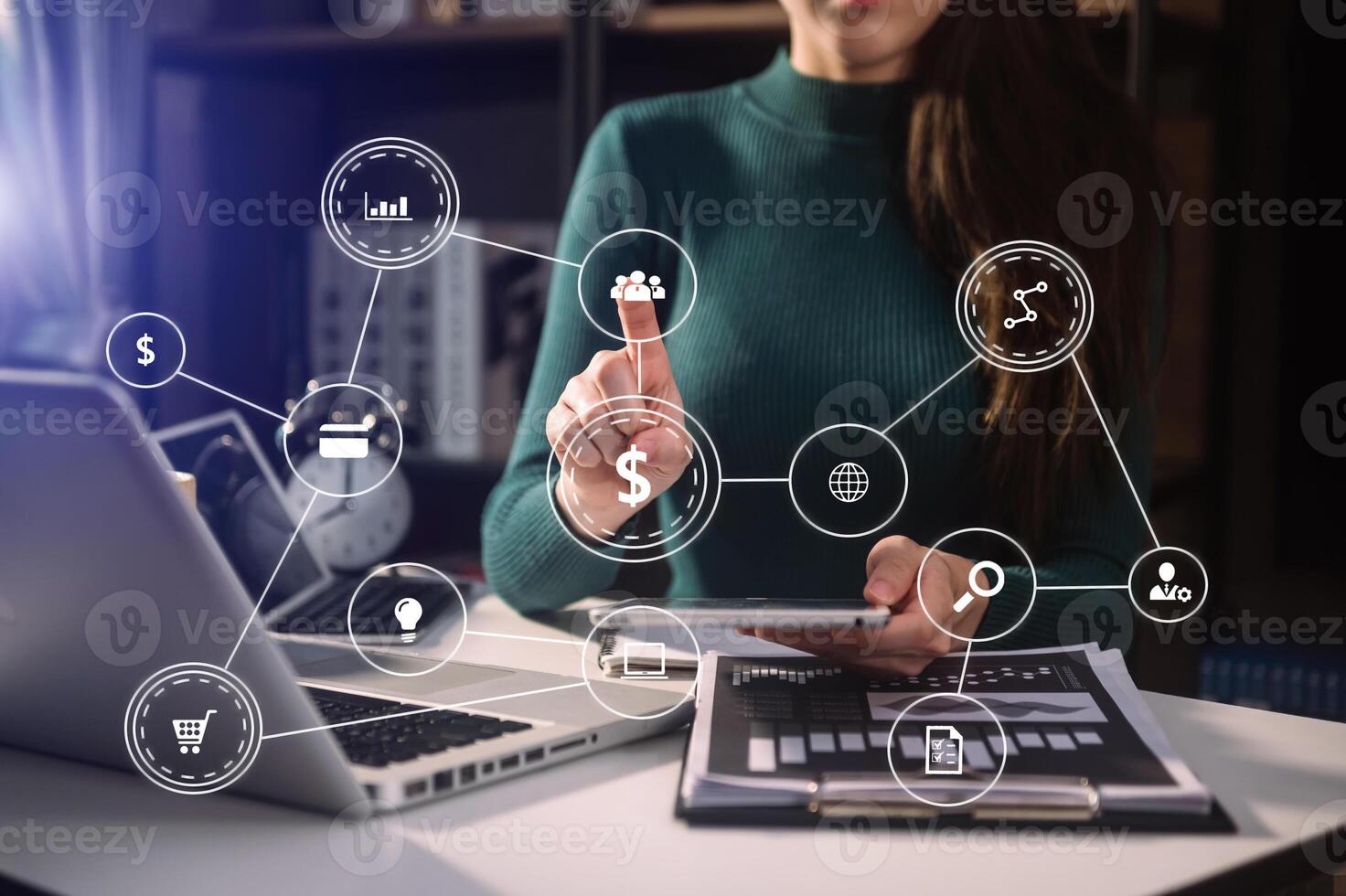 Digital marketing media mobile app in virtual icon screen photo