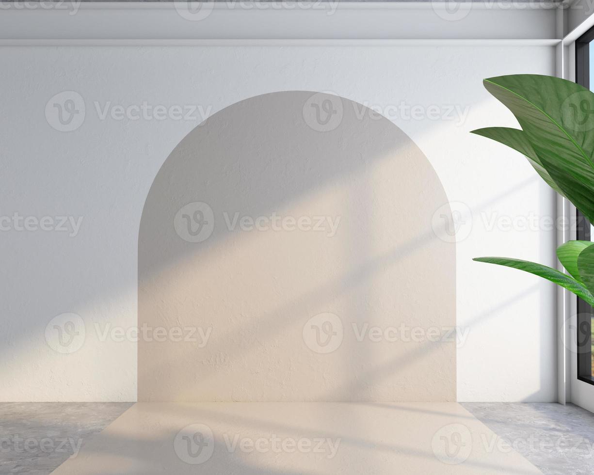 Empty podium mockup display with for product presentation, minimalist loft style. 3d rendering photo