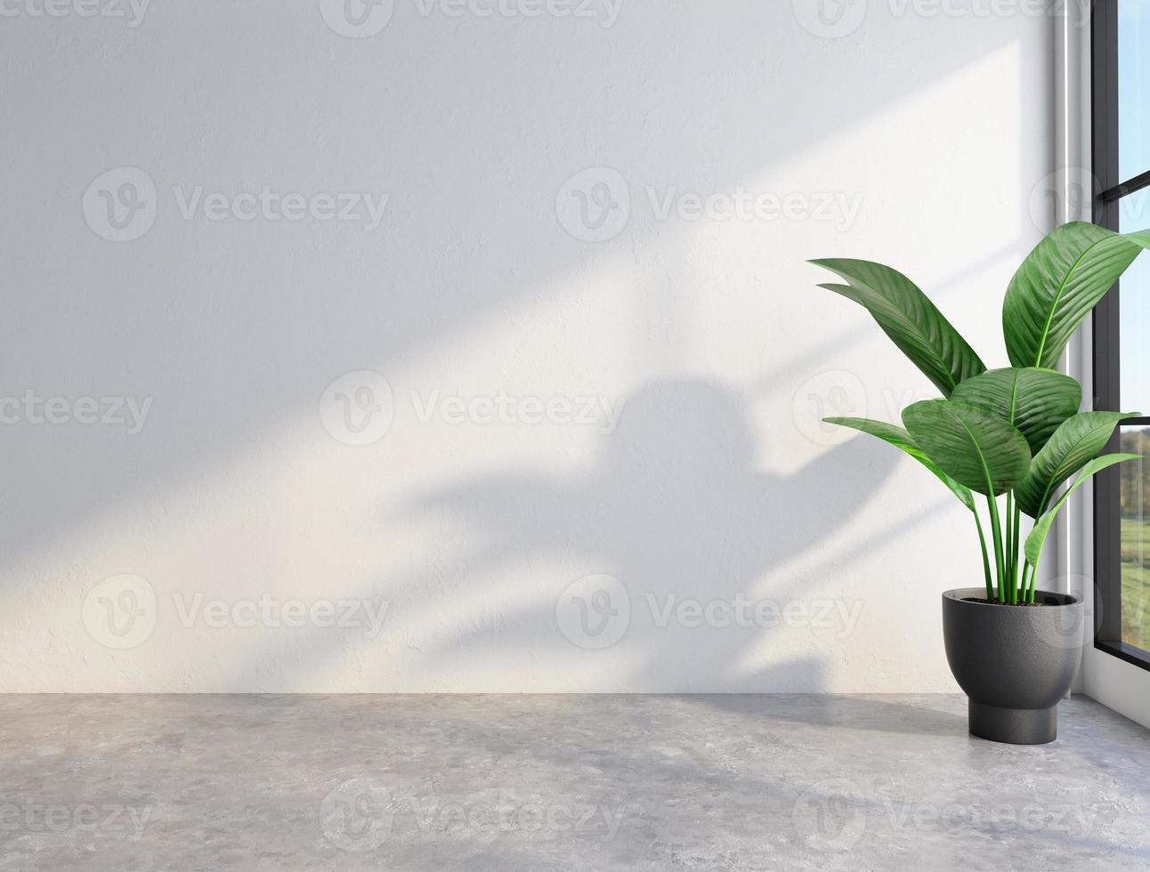 Minimalist loft empty room with white wall and polished concrete floor. 3d rendering photo