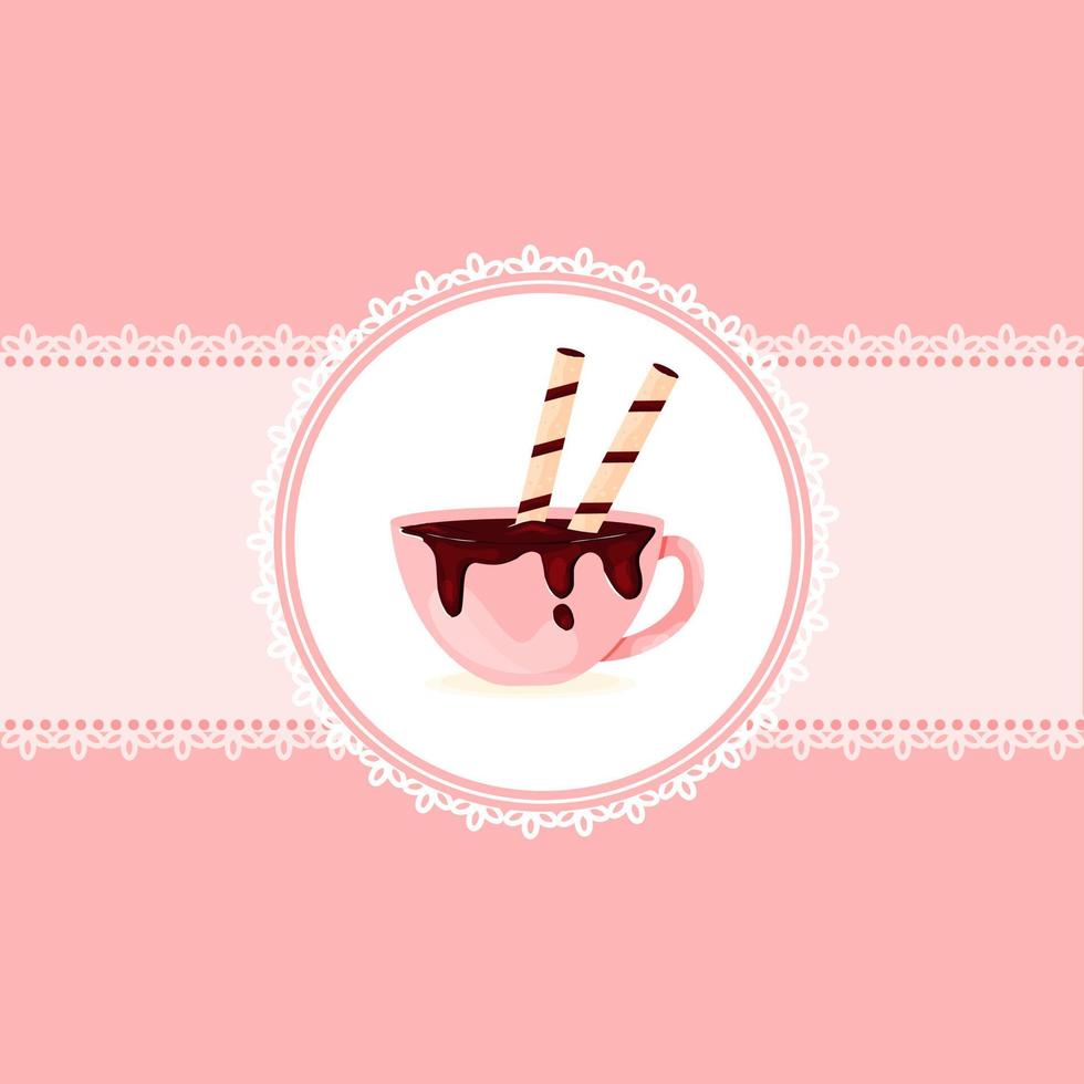 Badge Labels for Coffee Shops Confectionery Craft Chocolate with Cup of Hot Chocolate and wafer Tubes vector