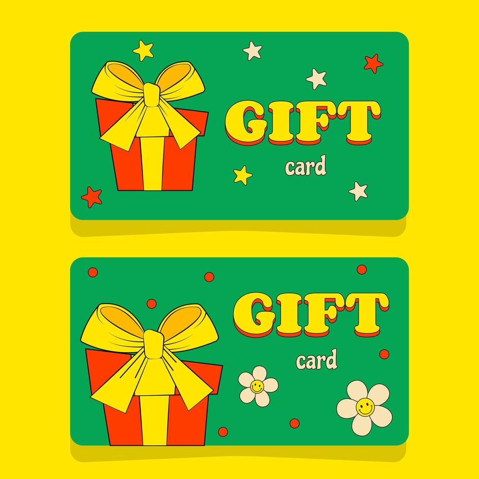 Set of Gift Cards in Retro Groove Style Bright Summer Design vector