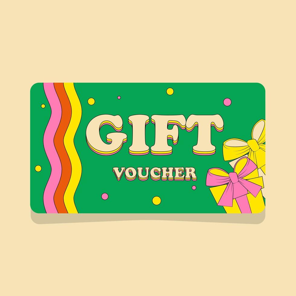 Gift Voucher in Retro Groove Style Bright Summer Design vector