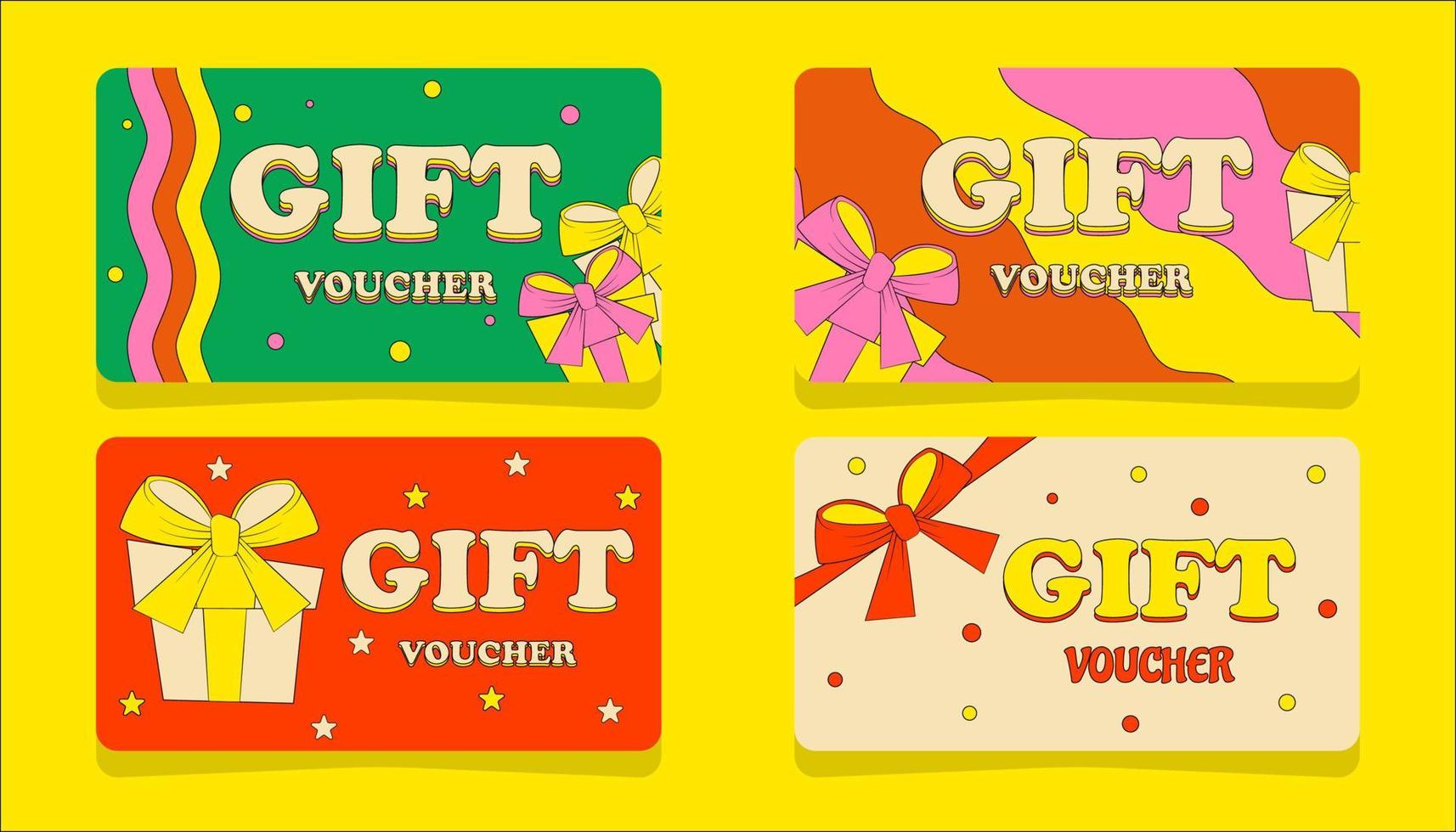 Set of Gift Vouchers in Retro Groove Style Bright Summer Design vector