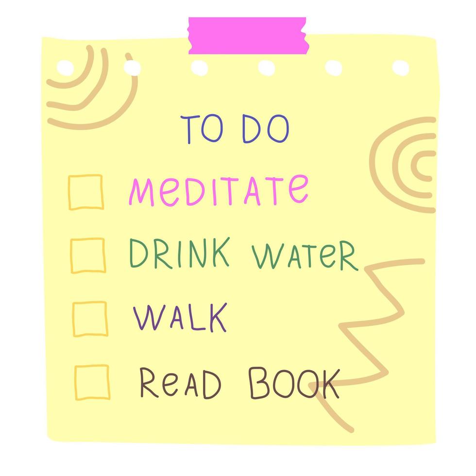 To do list to cultivate positive habbits. Reminder checklist. Isolated vector illustration.