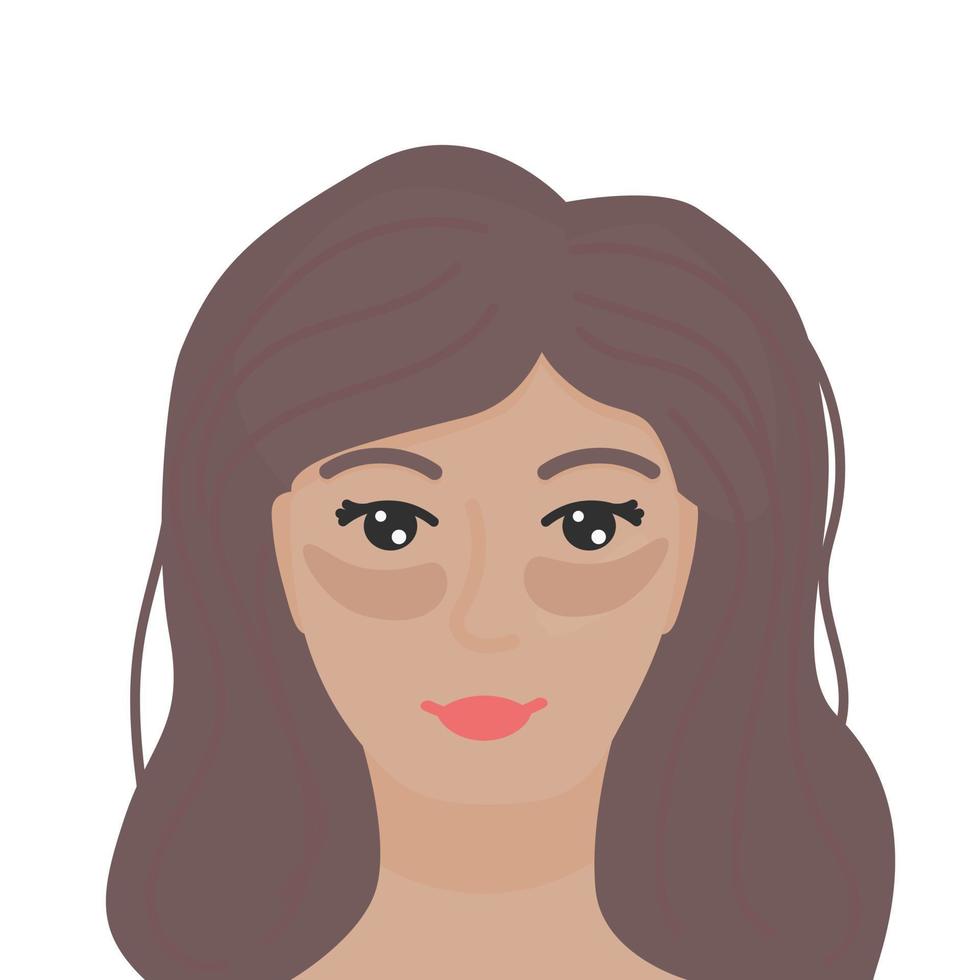 Female with Gel Patches on eyes. Selfcare concept. Face Anti Aging Procedure. Cosmetic collagen eye patches against facial wrinkles. Isolated Vector Illustration.