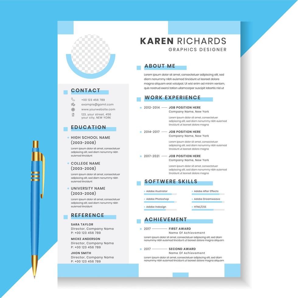 cv creativo, plantilla de currículum, plantilla de currículum minimalista, diseño de cv de trabajos profesionales vector