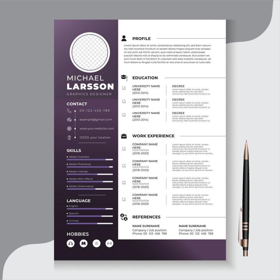 Creative resume design template, business layout clean cv for job applications vector