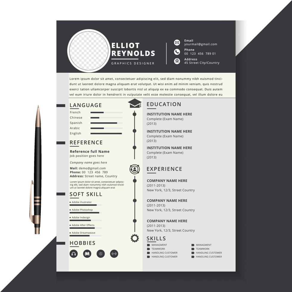 Modern CV, resume vector template, awesome for job applications
