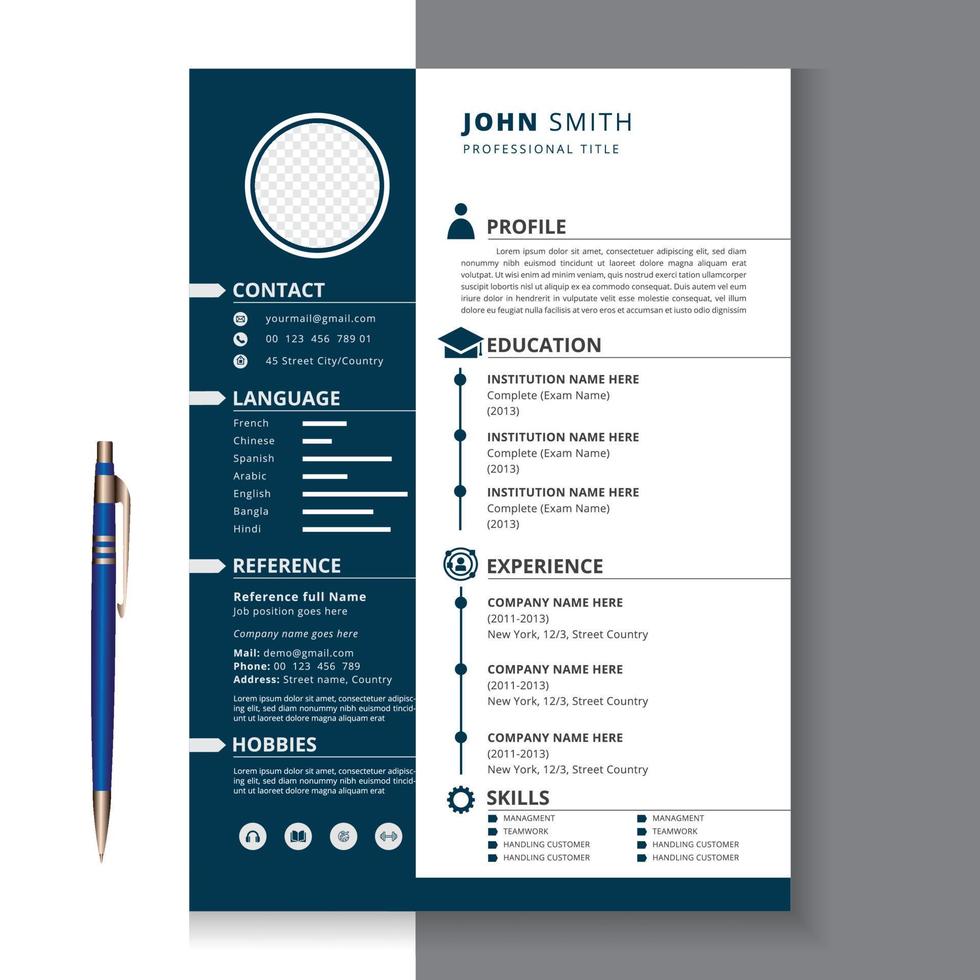 cv moderno creativo, plantilla de currículum, cv con elegante fondo de color azul oscuro vector