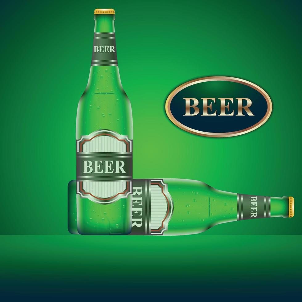 Ilustración de vector de botella de cerveza brillante 3d realista