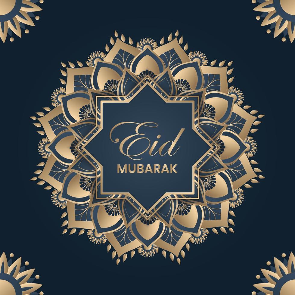 Eid mubarak greeting card with mandala pattern background vector illustration