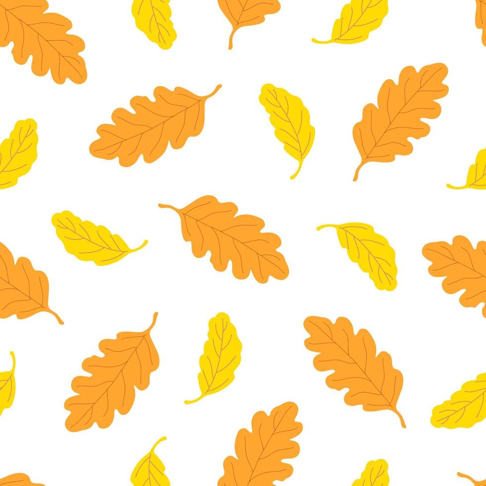 hojas de otoño de patrones sin fisuras, ilustración de estilo plano de concepto minimalista de vector simple, adorno floral natural dibujado a mano de color naranja amarillo para invitaciones, textil, papel de regalo, decoración de vacaciones de otoño