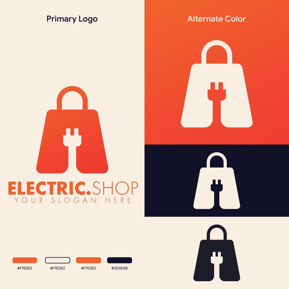 simple minimalist electric shopping bag logo design vector