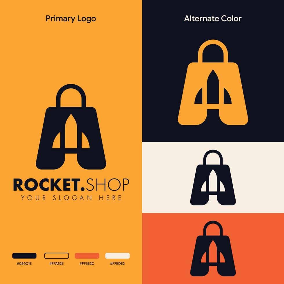 simple minimalist rocket shopping bag logo design vector