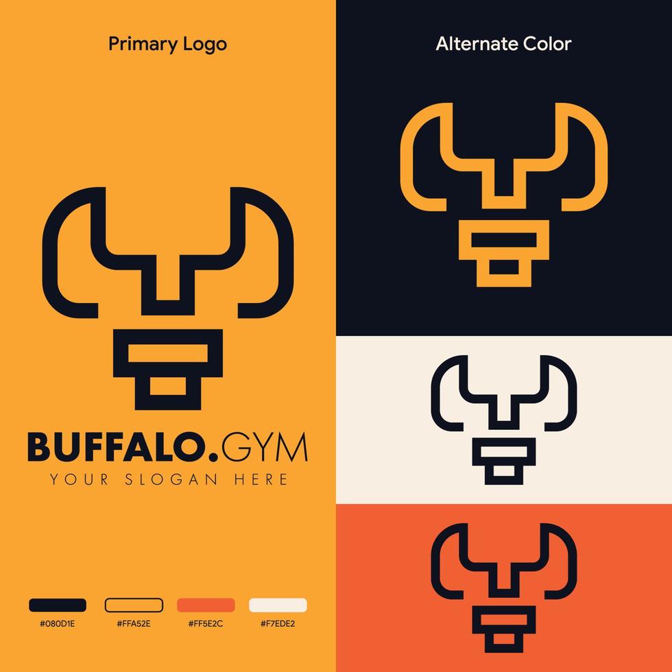 simple minimalist dumbbell buffalo head logo design vector