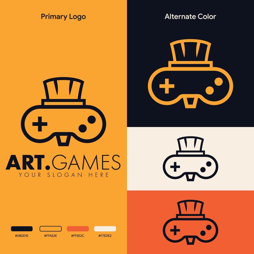 simple minimalist joystick gamepad with brush gaming logo design vector