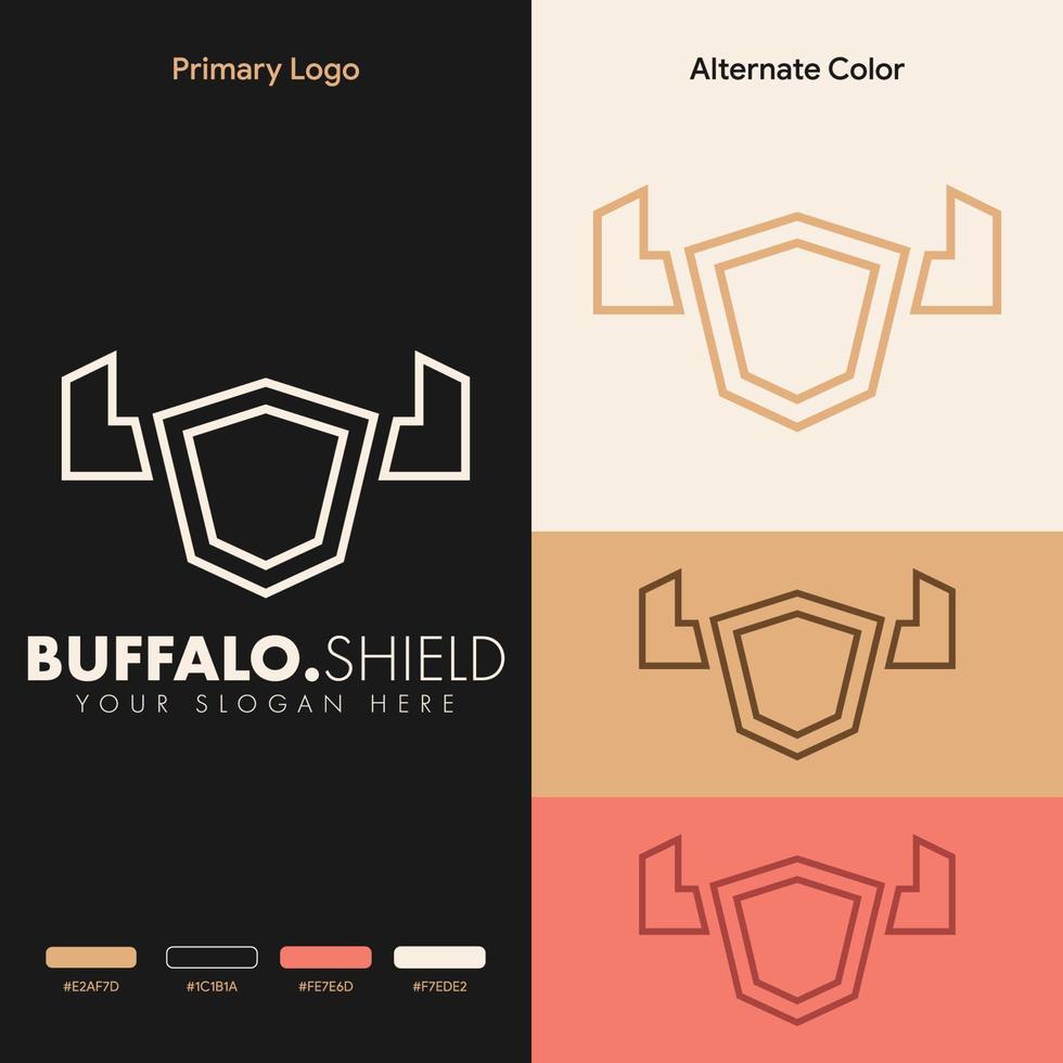 simple minimalist shield buffalo head logo design vector