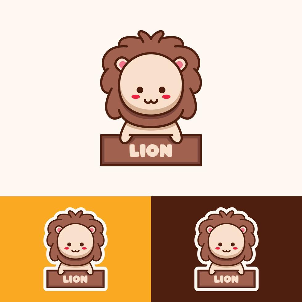 cute animal lion holding name logo design vector
