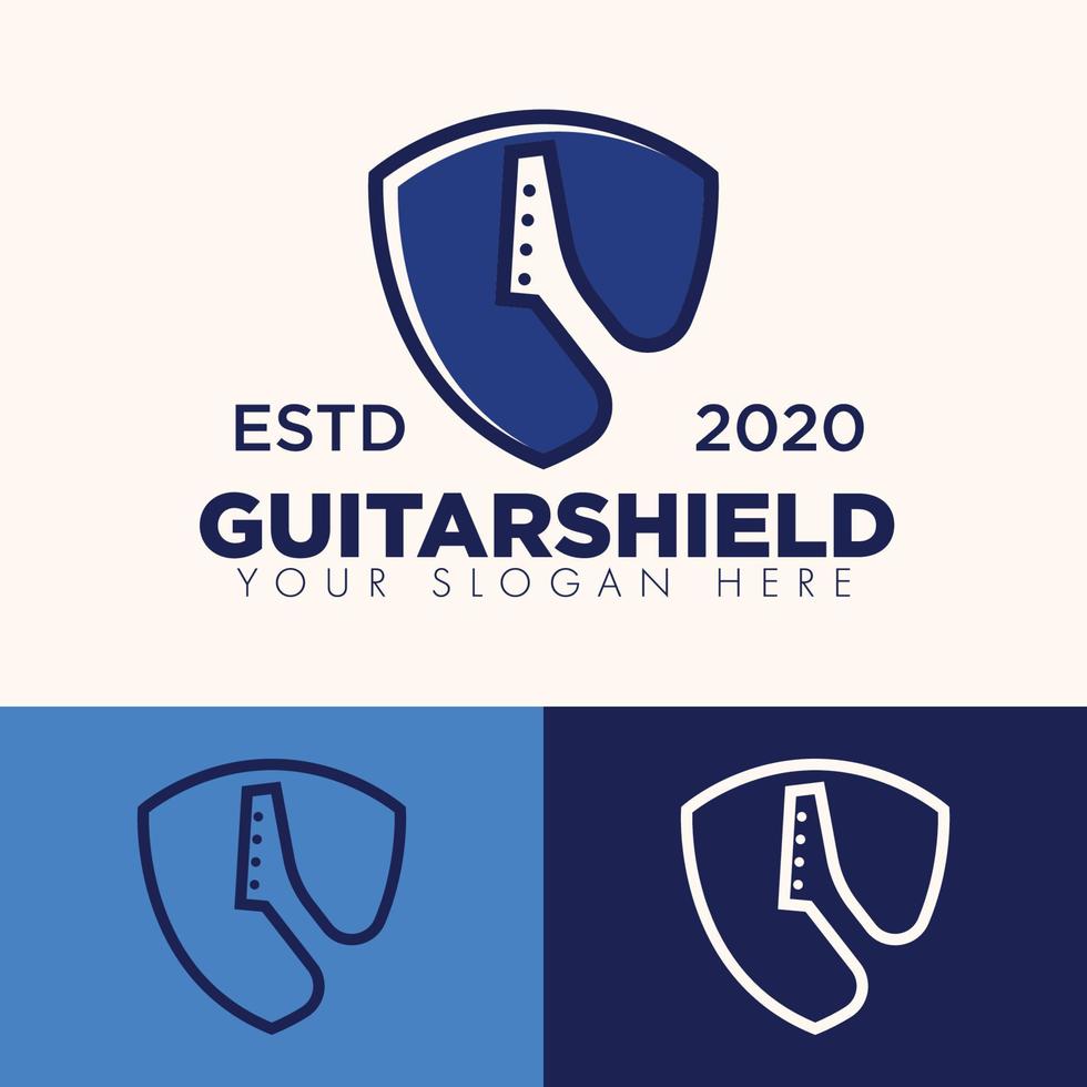 simple minimalist guitar shield logo design vector