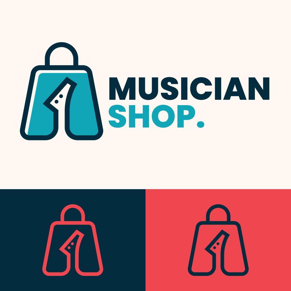 simple minimalist guitar shopping bag logo design vector