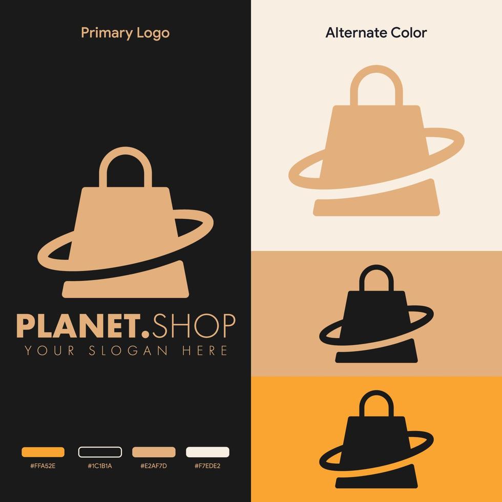 simple minimalist planet shopping bag logo design vector