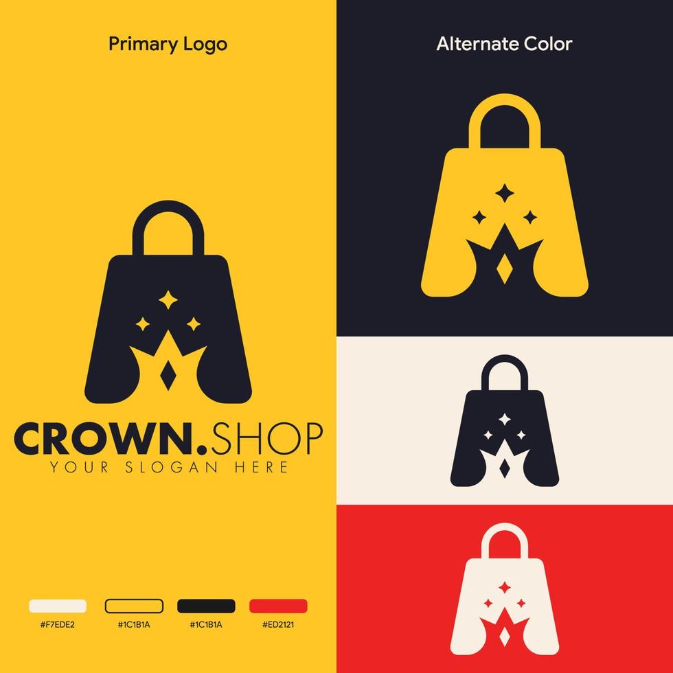 simple minimalist crown shopping bag logo design vector