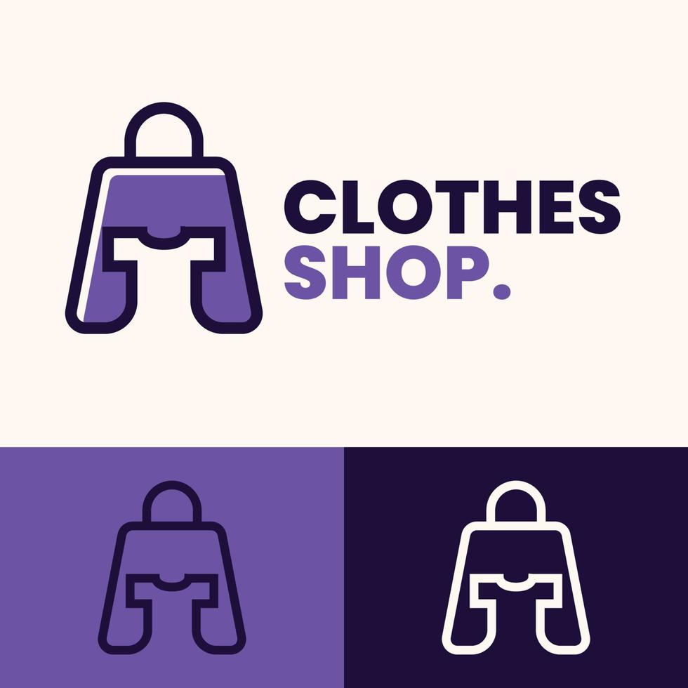 simple minimalist clothes shopping bag logo design vector