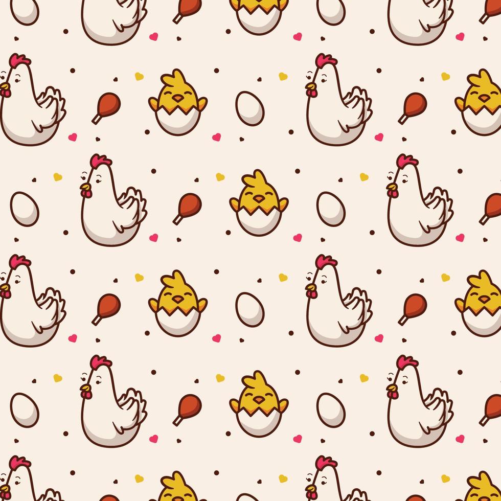 seamless cute chicken and egg pattern vector