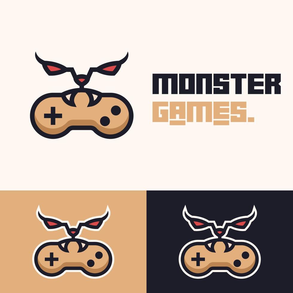 simple minimalist monster gamepad joystick logo design vector