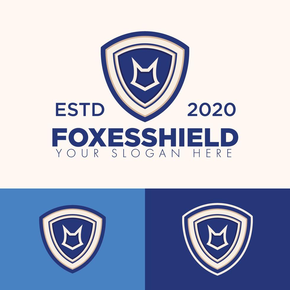 simple minimalist fox head shield logo design vector