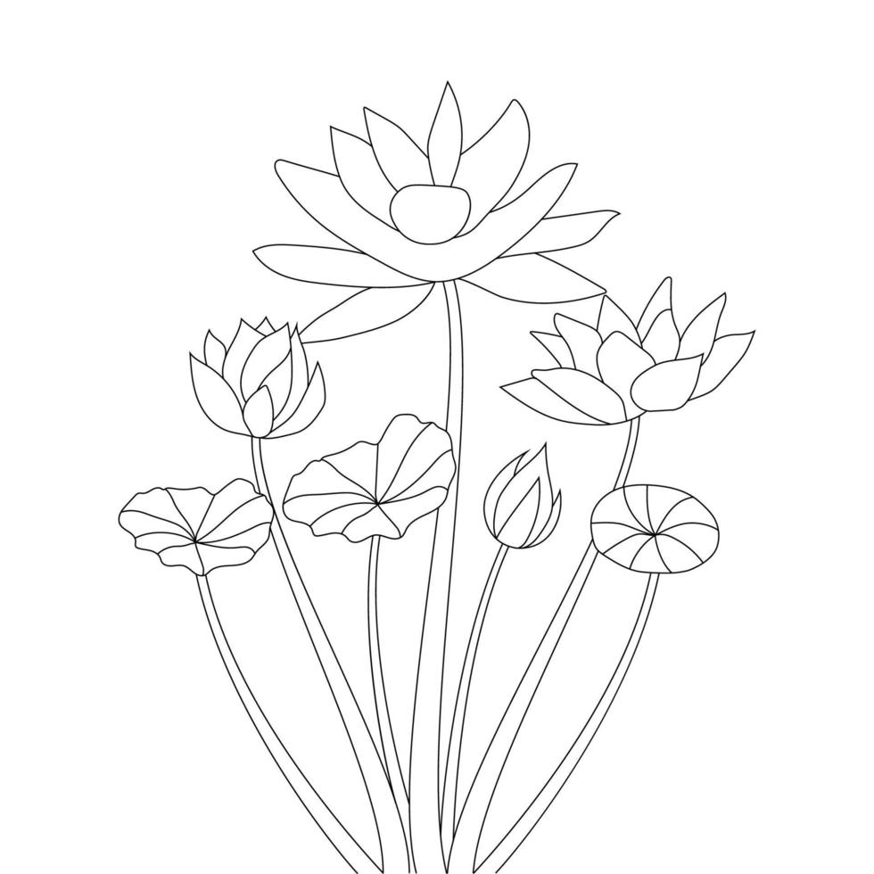 nelumbo nucifera flower detail line art drawing coloring page for print vector