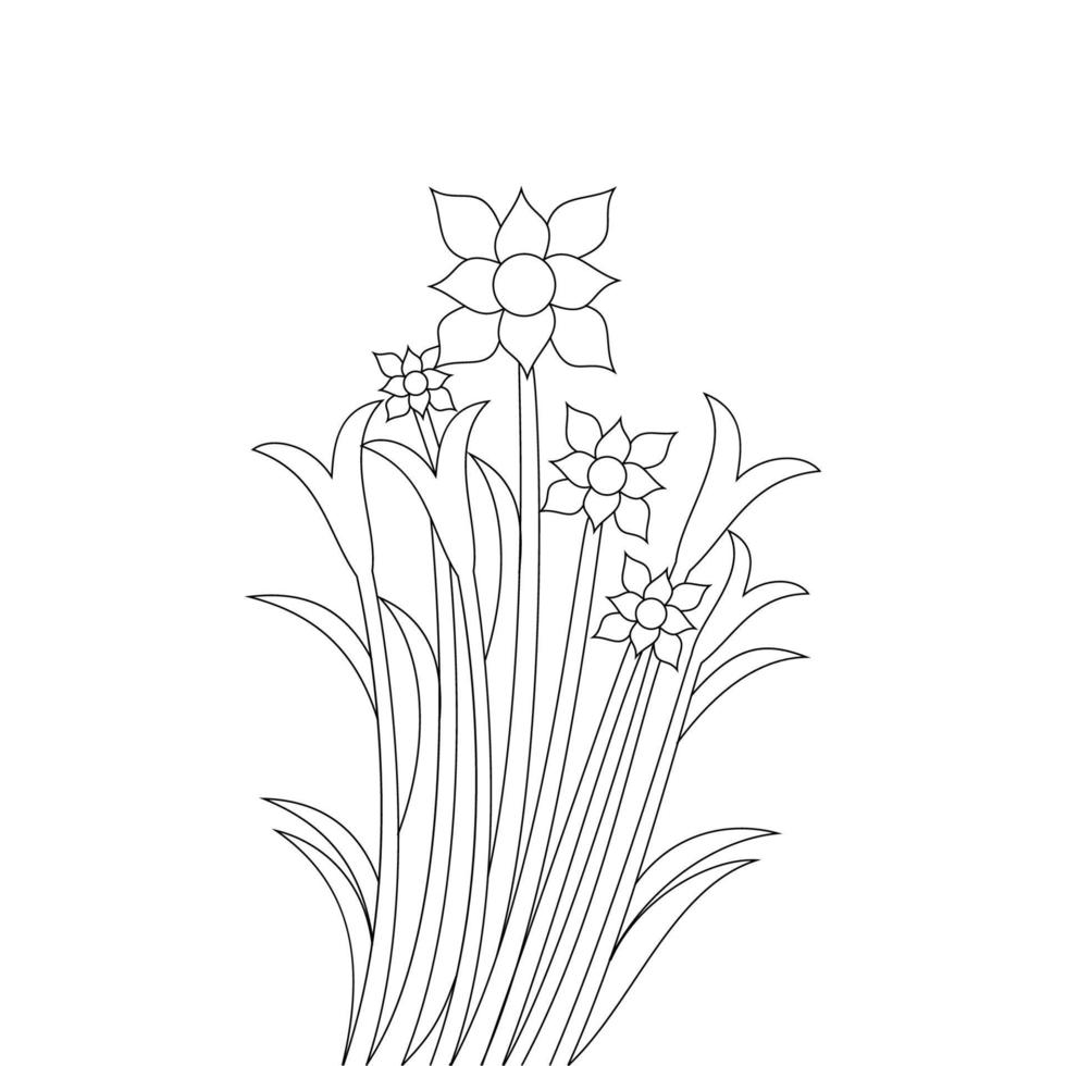 silhouette flower hand drawn line art element of coloring page for kid vector