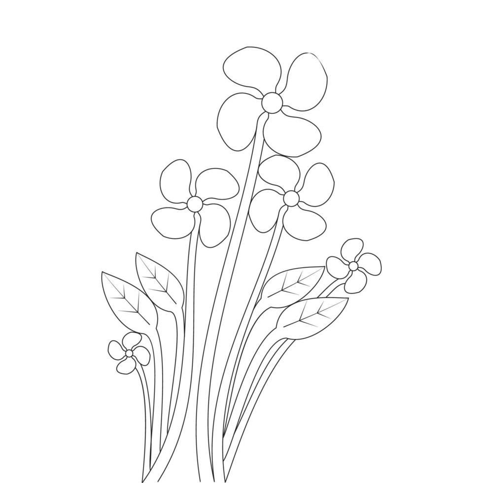 collection of bloom flower set illustration of line drawing coloring page vector