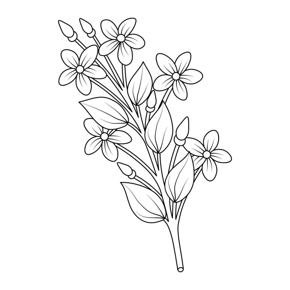 bloom flower and bud illustration of coloring page for kids sketch book vector
