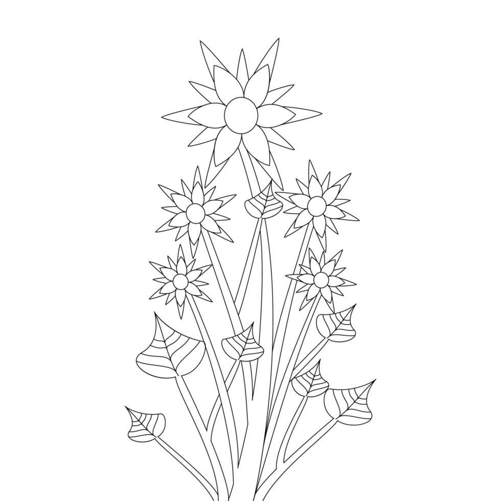 wildflower vector illustration of coloring page line art drawing element of black and white