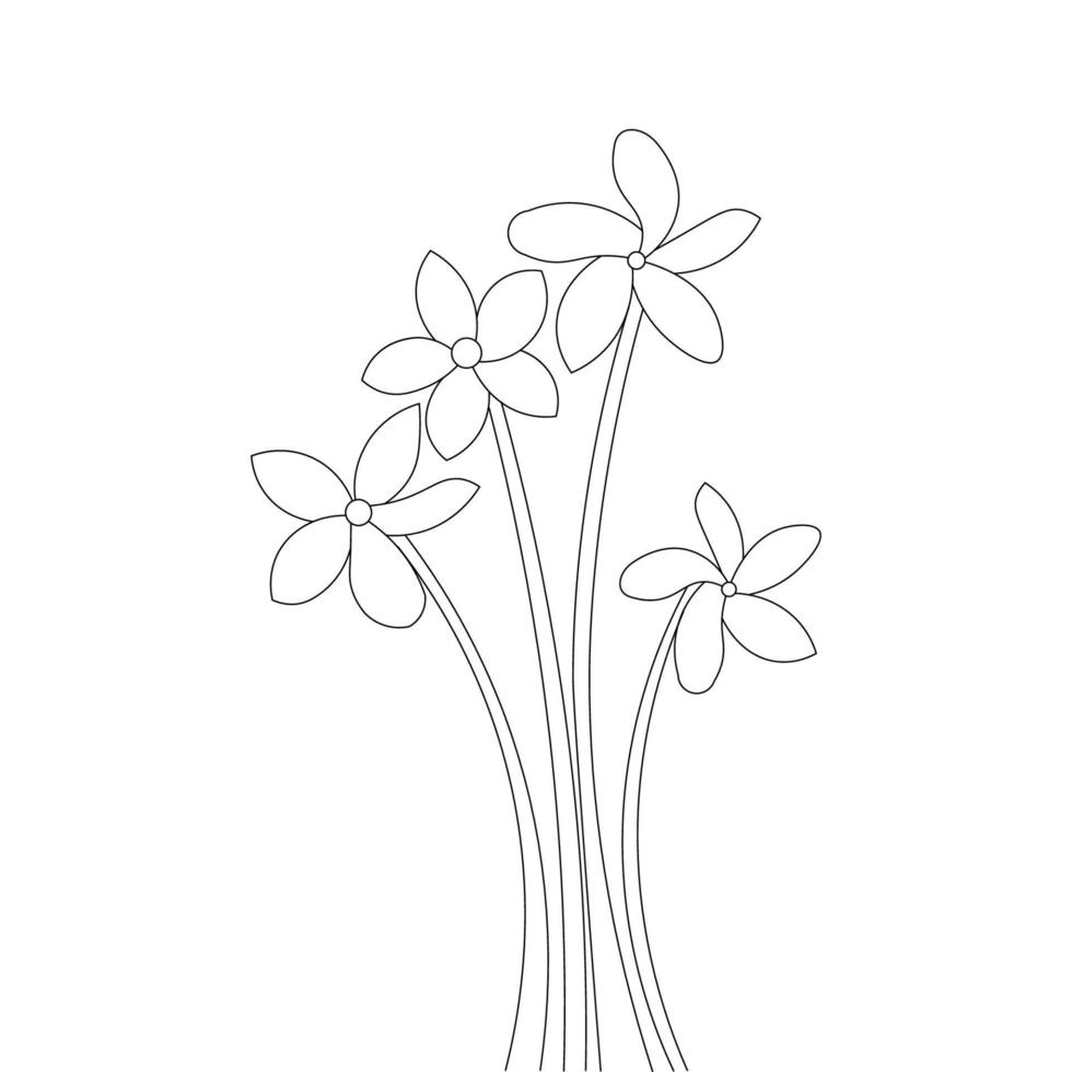 linear art print element of blooming contour coloring flower to hand drawing concept vector