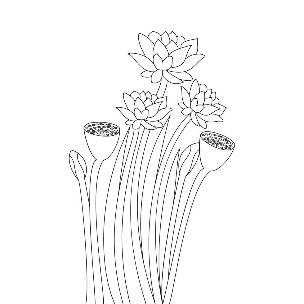 dibujo lineal de la vaina de loto arte a lápiz de la página para colorear de flores para niños dibujo a lápiz vector