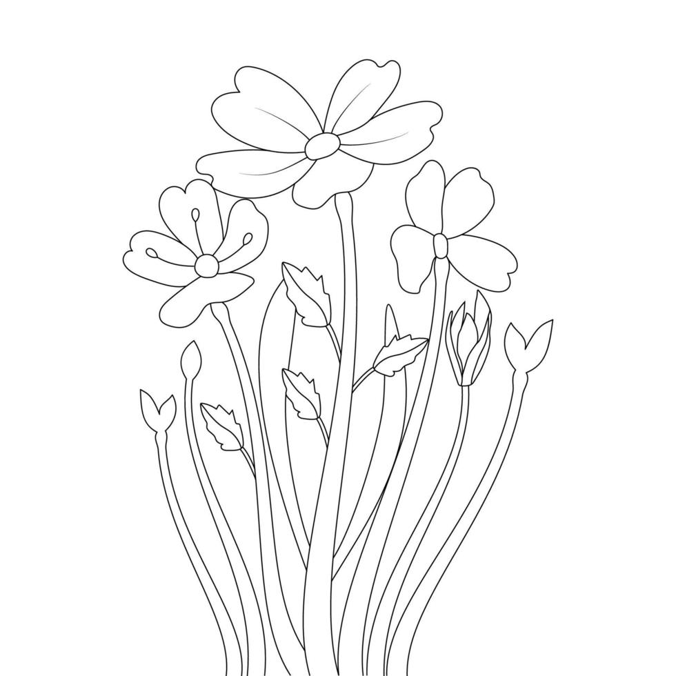 stencil flower doodle coloring page of print template in silhouette graphic line art vector