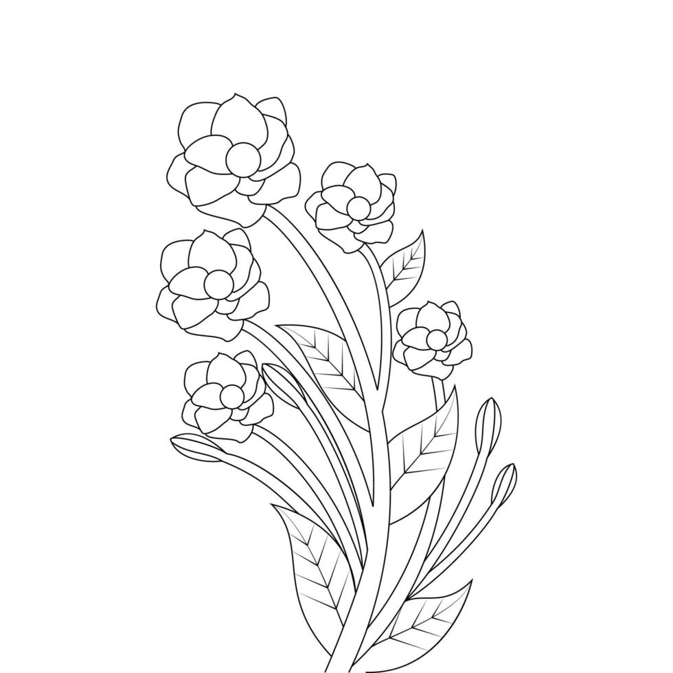line drawing coloring page bloom flower illustration for kid educational element vector