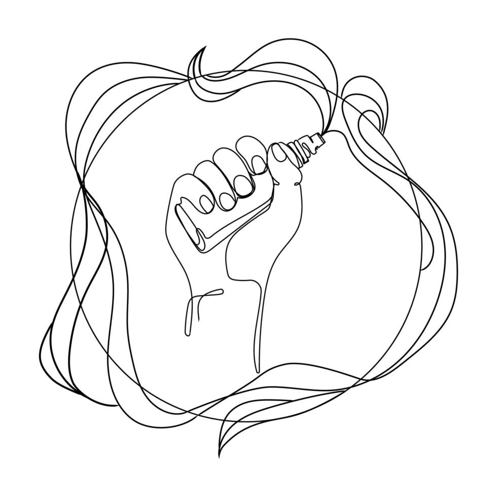 Electronic cigarette in man hand line art vector illustration.Vapor vaporizer logo template.Hand holding vape black and white sketch in doodle liner style drawing on white background