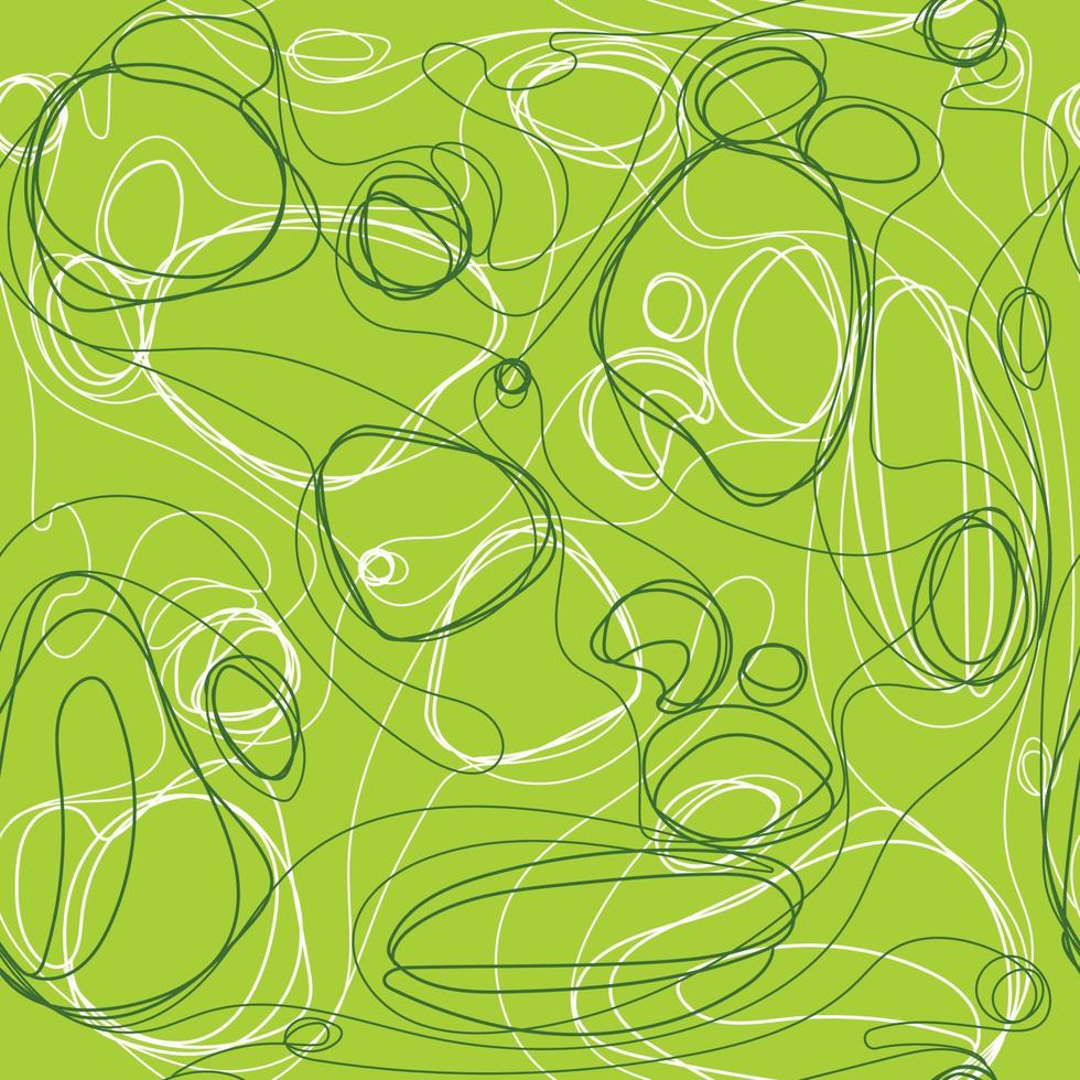 Line abstract seamless pattern with hand drawn lines on green background.Irregular abstract grid texture,wavy vector illustration.