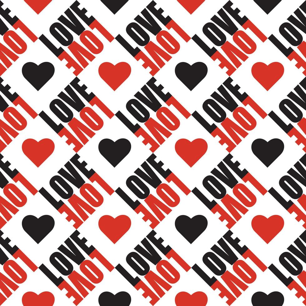 Vector seamless love word saying text pattern with heart. Checkered tile background. Good for wallpaper, poster, web page design, surface design, wrapping paper. Doodle pop art letters.