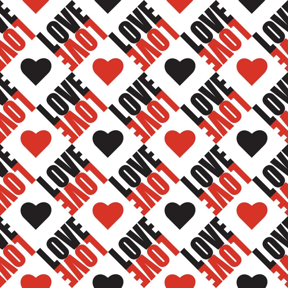 Vector seamless love word saying text pattern with heart. Checkered tile background. Good for wallpaper, poster, web page design, surface design, wrapping paper. Doodle pop art letters.