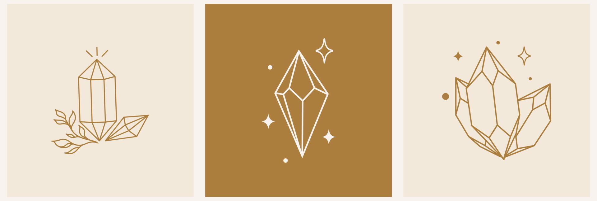 diseño de logotipo vectorial. un conjunto de logotipos de manos femeninas de cristal en un estilo lineal mínimo. vector