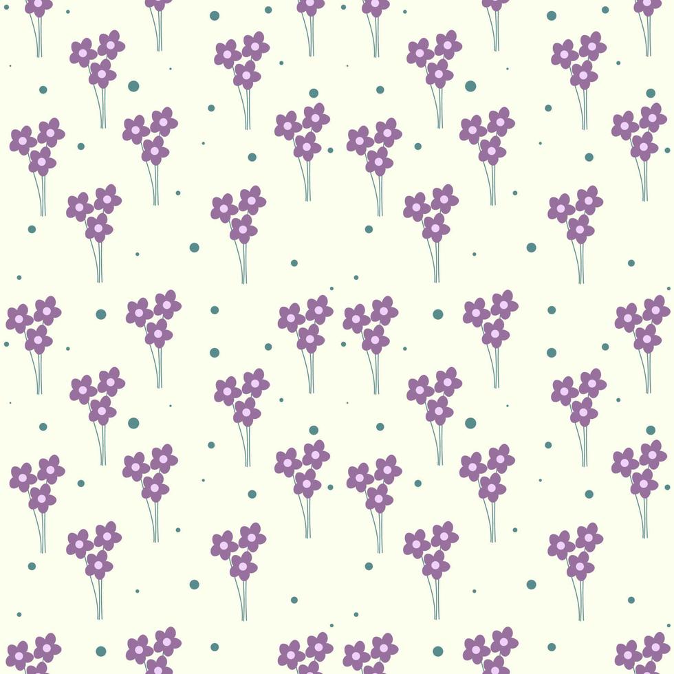 Floral seamless pattern with purple chamomile flower and round spots vector