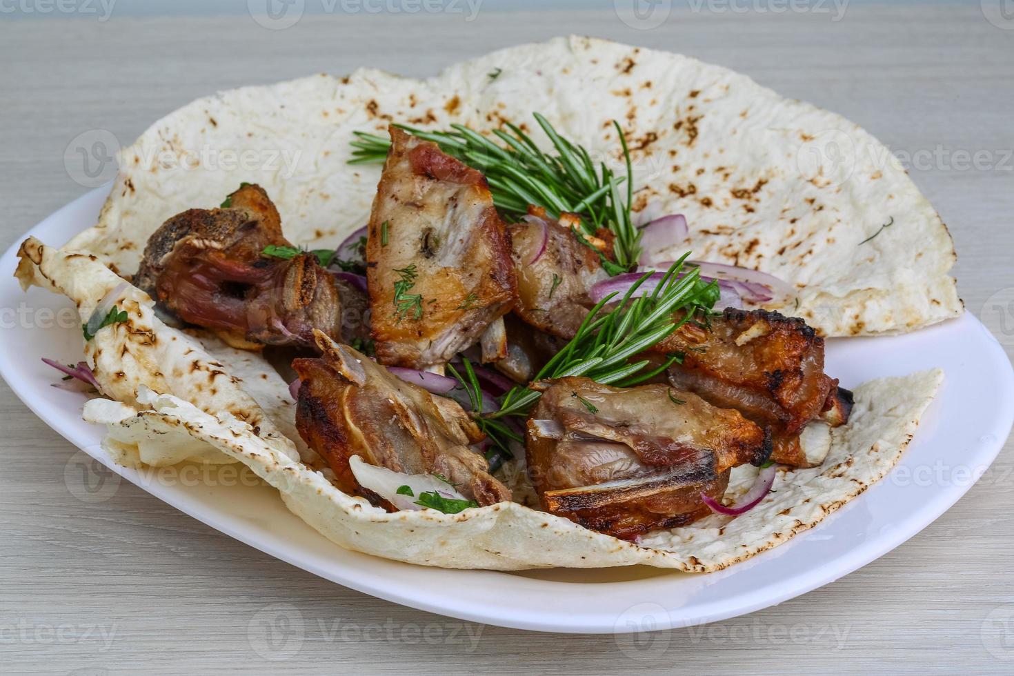 Grilled lamb ribs photo