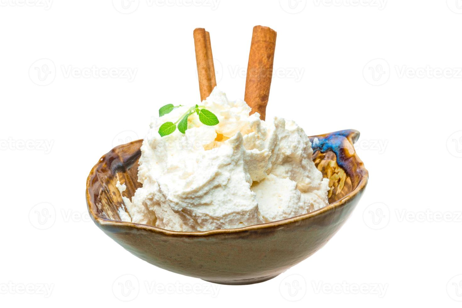 Cottage cheese in dish photo