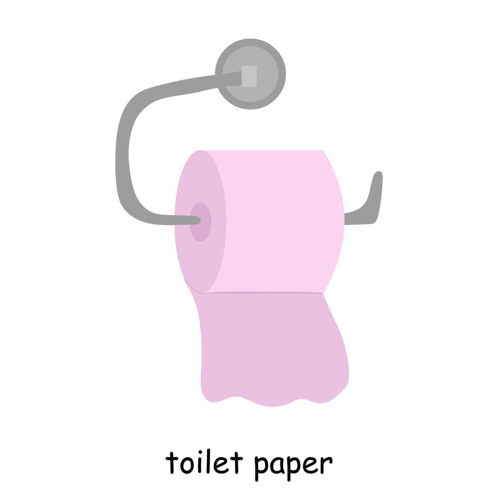 Bathroom elements illustration pink toilet paper in a roll on a holder. Bathroom illustration vector