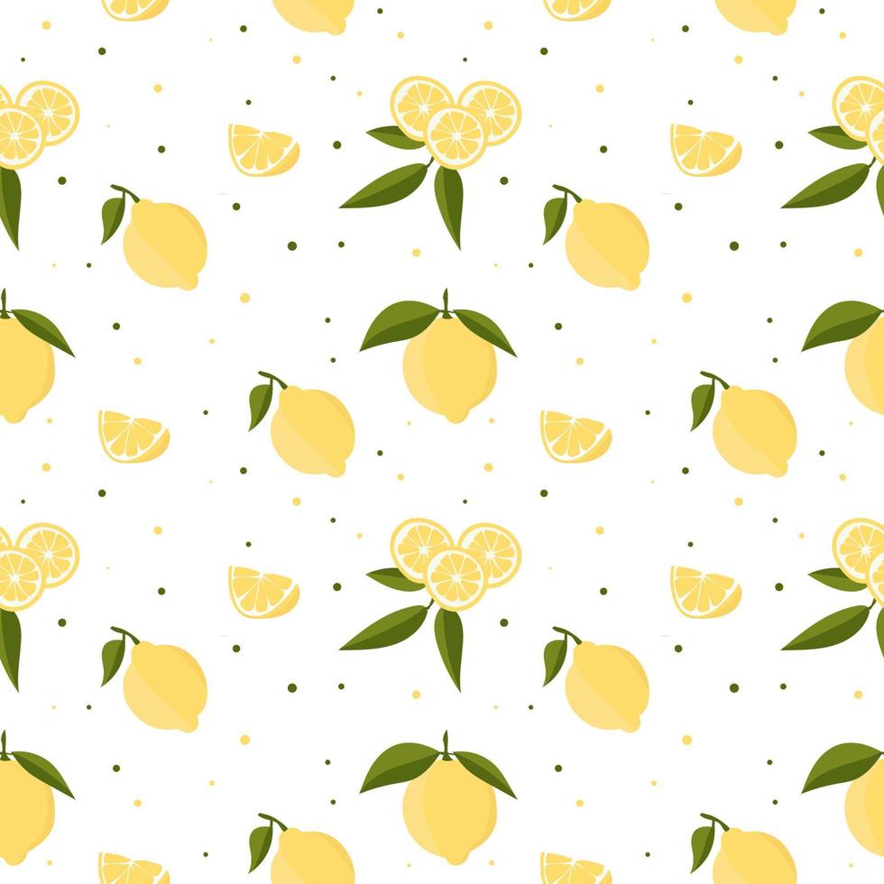 Vector seamless pattern with lemons and leaves. On a white background