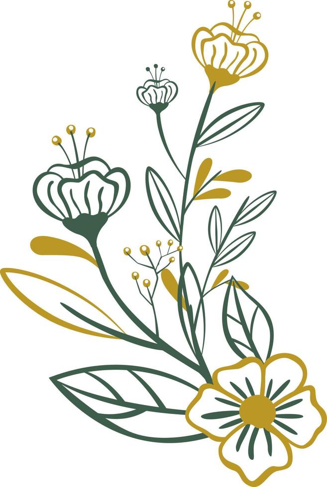 Flowers with leaves line style. vector